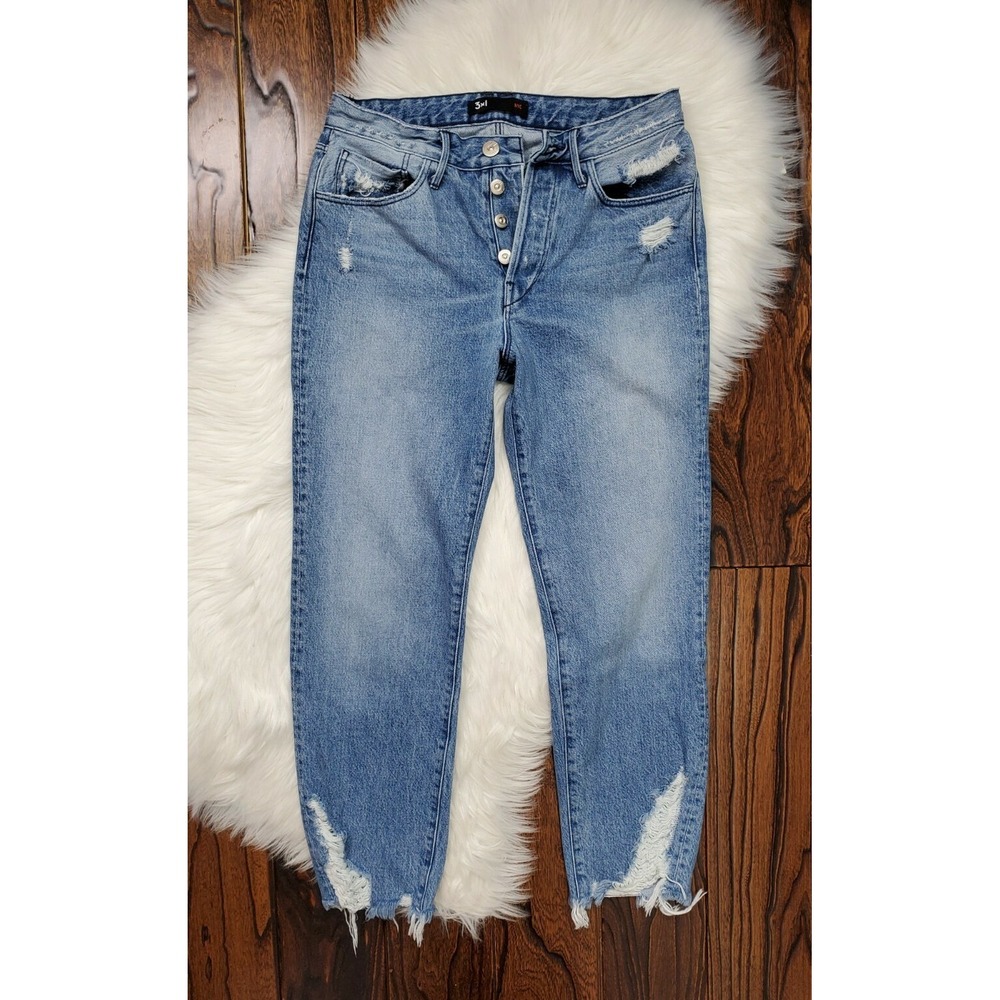 3x1 NYC Higher Ground Crop Boyfriend Jeans Women's Size 27 High Rise Distressed